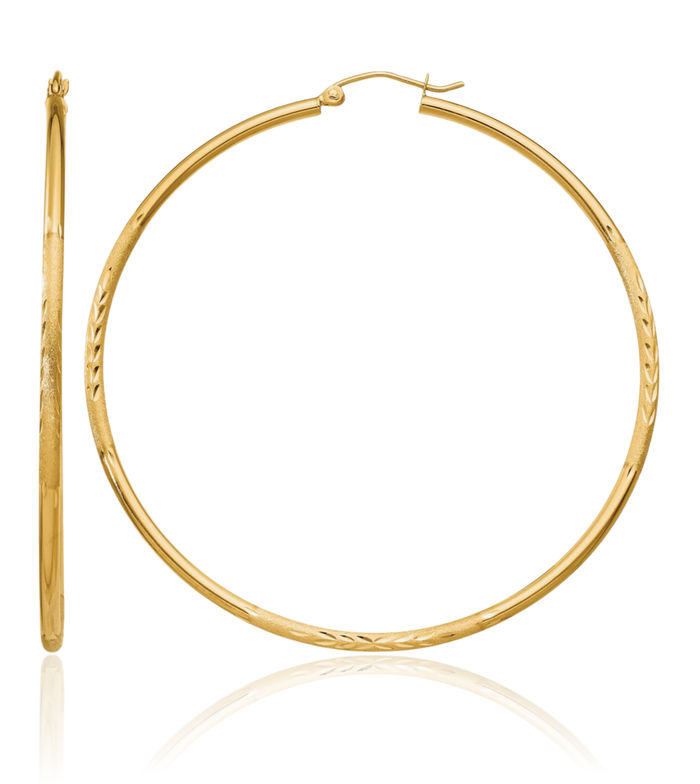 14K Solid Yellow Gold 2mm Round Tube Extra Large Hoop Earrings