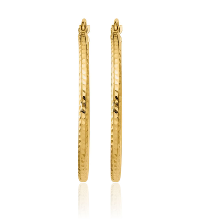 14K Solid Yellow Gold 2mm Round Tube Medium Hoop Earrings