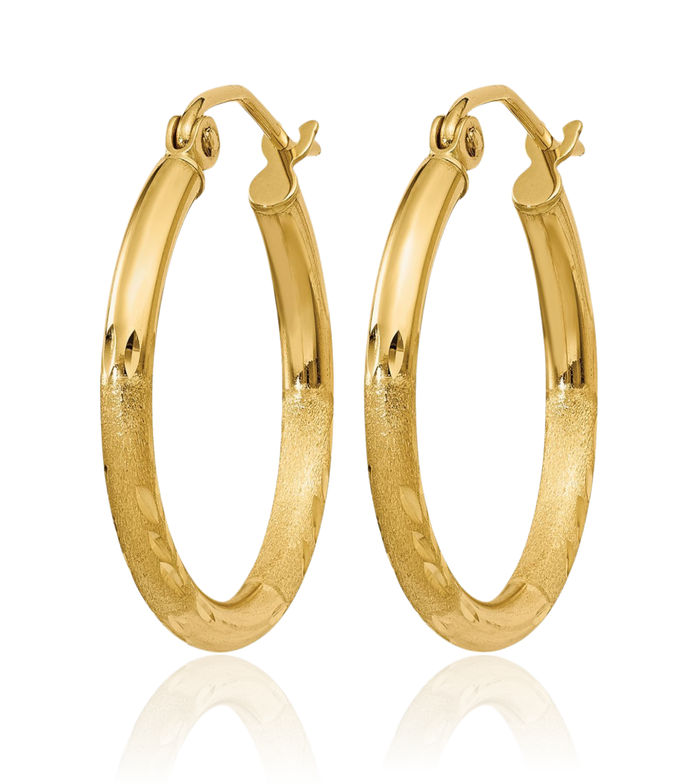 14K Solid Yellow Gold 2mm Round Tube Medium Hoop Earrings