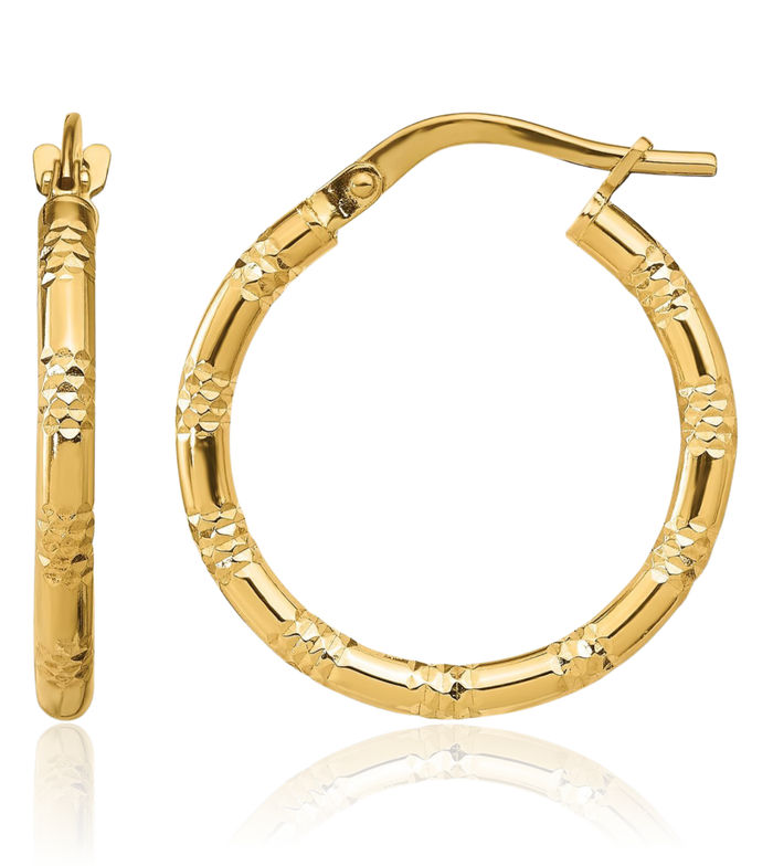 14K Solid Yellow Gold 2mm Round Medium Hoop Earrings