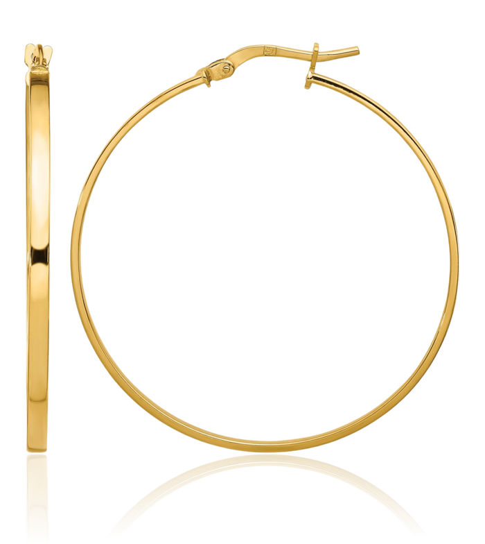 14K Solid Yellow Gold 2mm Round Medium Hoop Earrings