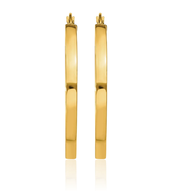 14K Solid Yellow Gold 2mm Tube Round Medium Hoop Earrings