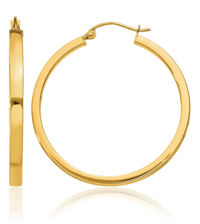 14K Solid Yellow Gold 2mm Tube Round Medium Hoop Earrings