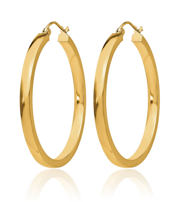 14K Solid Yellow Gold 2mm Tube Round Medium Hoop Earrings