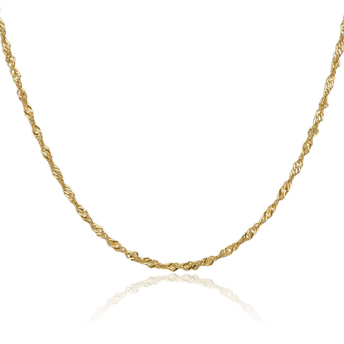 14K Solid Yellow Gold 2mm Singapore Chain Necklace