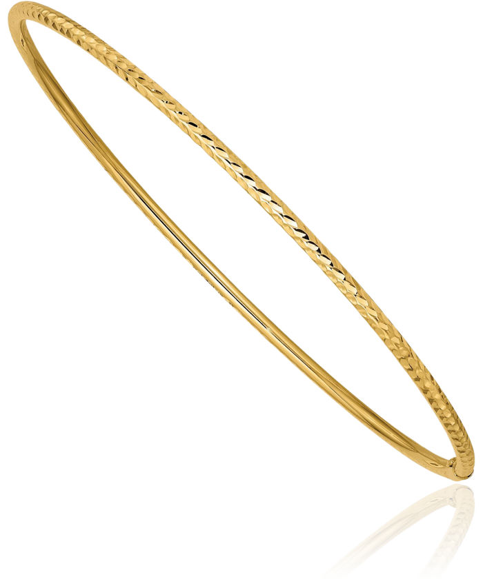 14K Solid Yellow Gold 2mm Tube Slip On Bangle Bracelet