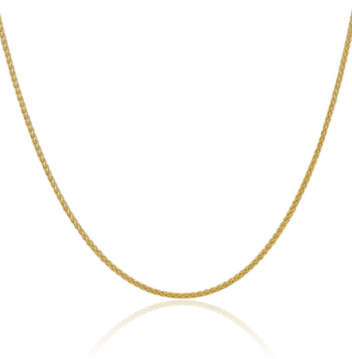 14K Solid Yellow Gold 2mm Spiga Wheat Link Chain Necklace