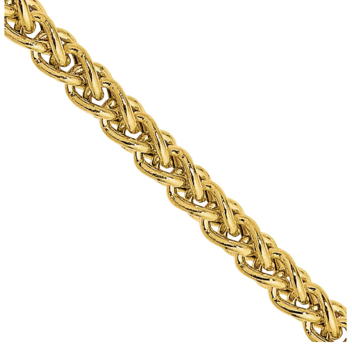 14K Solid Yellow Gold 2mm Spiga Wheat Link Chain Necklace