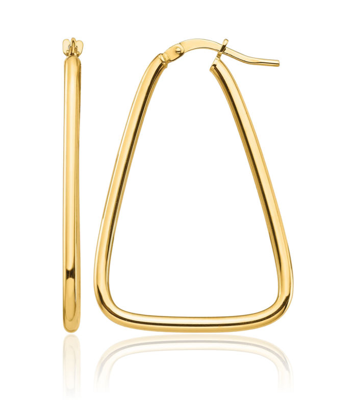 14K Solid Yellow Gold 2mm Triangle Medium Hoop Earrings