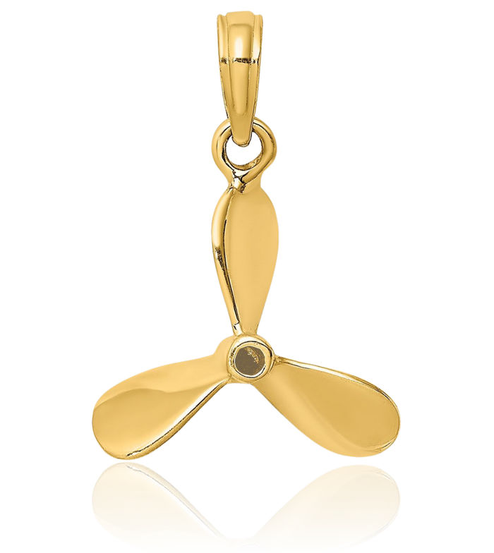 14K Solid Yellow Gold 3 Blades Fishing Boat Propeller Necklace Chain Pendant Charm