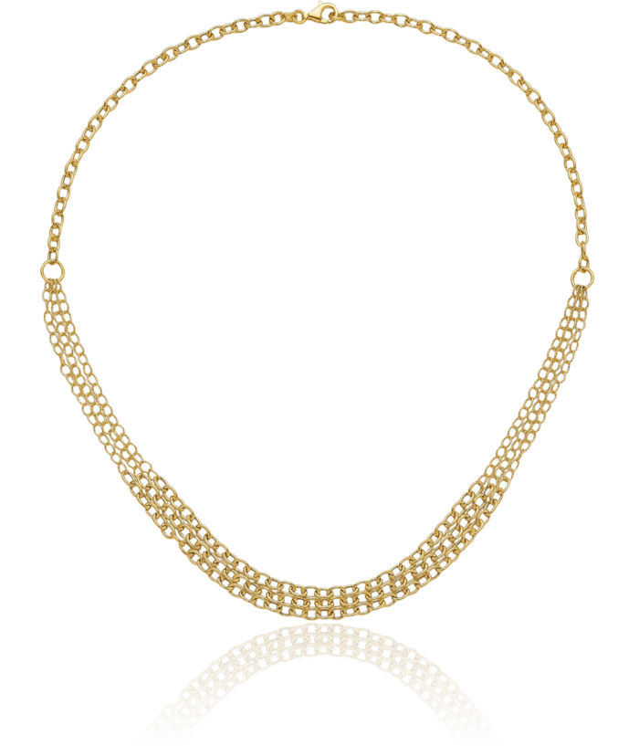 14K Solid Yellow Gold 3 Layering Cable Rolo Link Chain Necklace