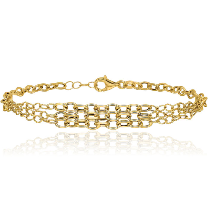 14K Solid Yellow Gold 3 Layering Chain Bracelet