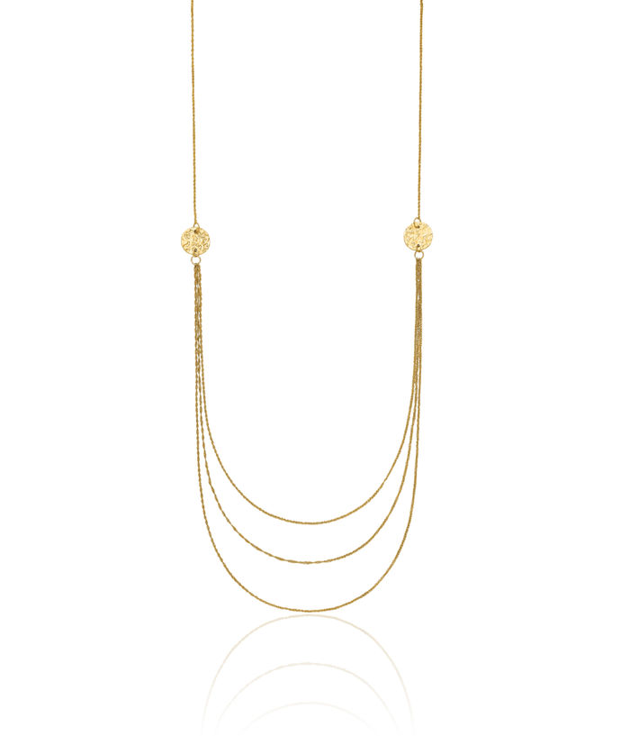 14K Solid Yellow Gold 3 Layering Rope Chain Side Circle Round Necklace