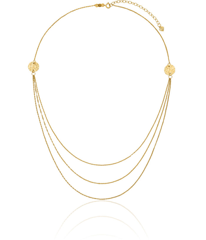 14K Solid Yellow Gold 3 Layering Rope Chain Side Circle Round Necklace