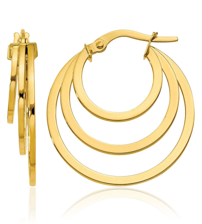 14K Solid Yellow Gold 3 Medium Hoop Earrings