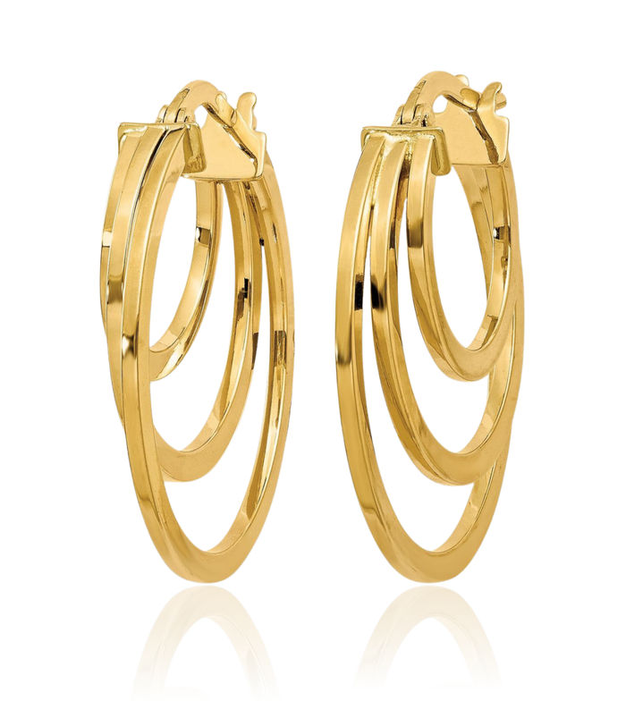 14K Solid Yellow Gold 3 Medium Hoop Earrings