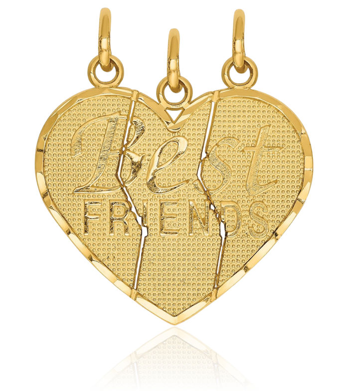 14K Solid Yellow Gold 3-piece Break-apart Best Friends Necklace Chain Pendant Charm Set