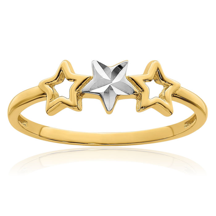 14K Solid Yellow Gold 3 Star Ring