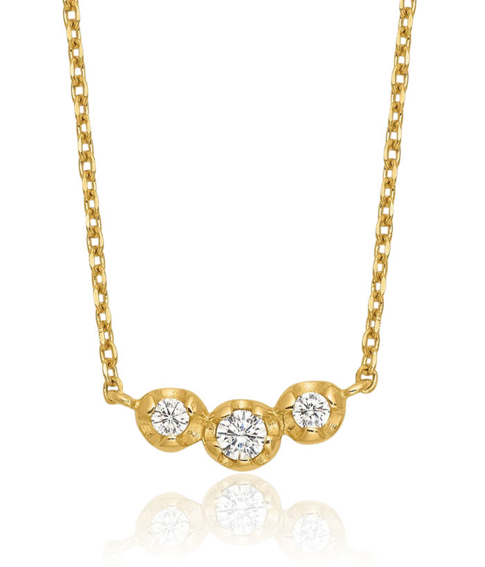 14K Solid Yellow Gold 3 Stone Cubic Zirconia CZ Necklace Chain