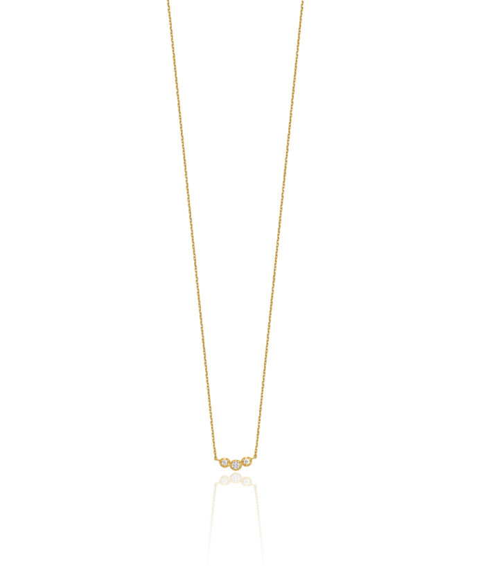 14K Solid Yellow Gold 3 Stone Cubic Zirconia CZ Necklace Chain