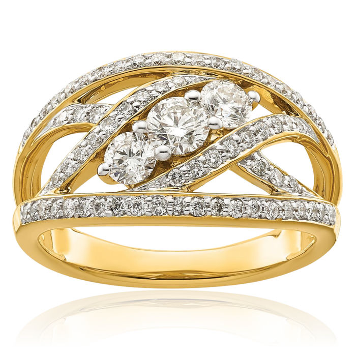 14K Solid Yellow Gold 3 Stone Diamond Ring