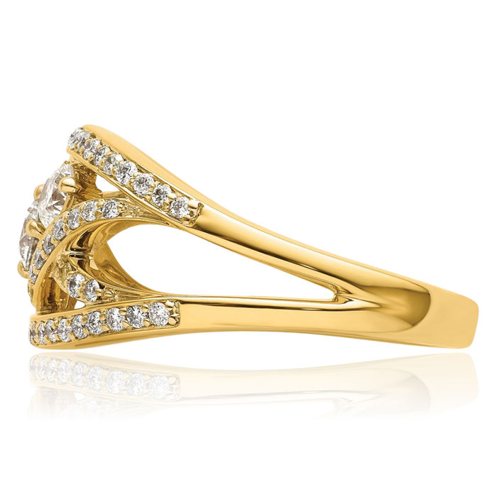 14K Solid Yellow Gold 3 Stone Diamond Ring