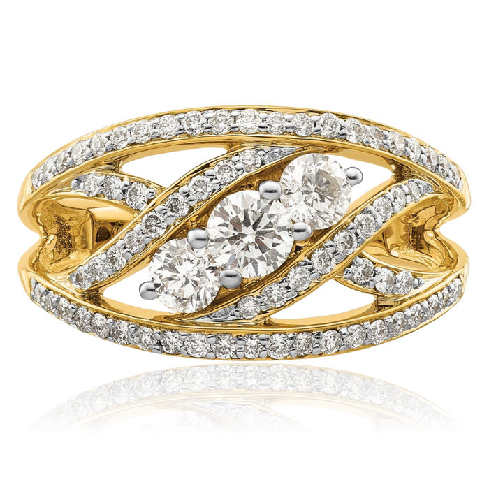 14K Solid Yellow Gold 3 Stone Diamond Ring