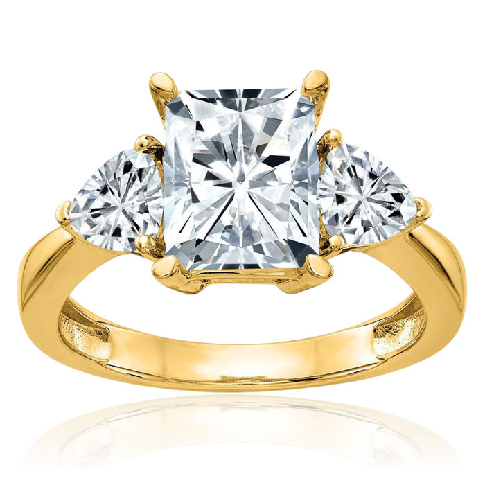 14K Solid Yellow Gold 3 Stone Engagement Ring Moissanite