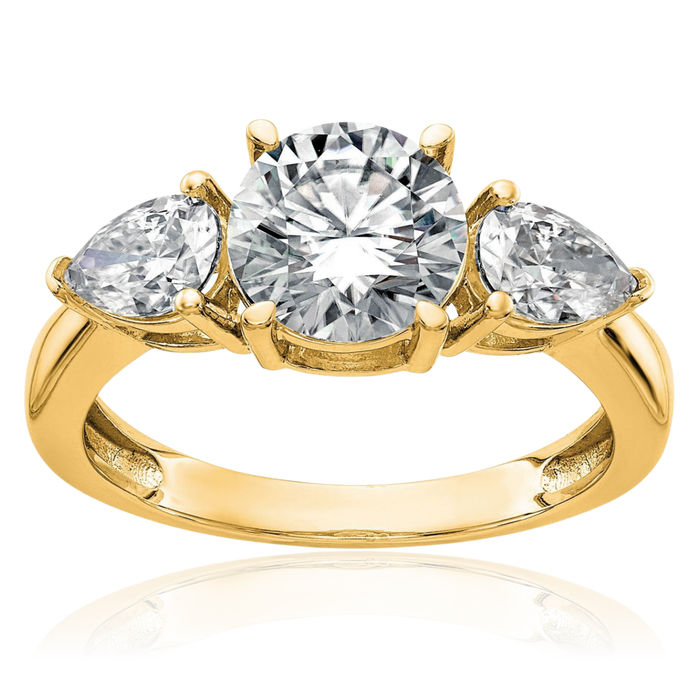 14K Solid Yellow Gold 3 Stone Moissanite Engagement Ring