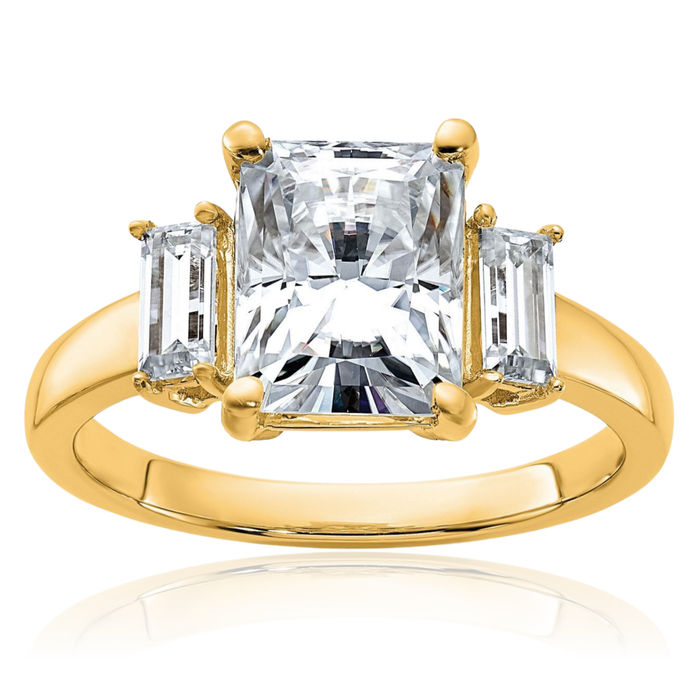 14K Solid Yellow Gold 3 Stone Moissanite Engagement Ring