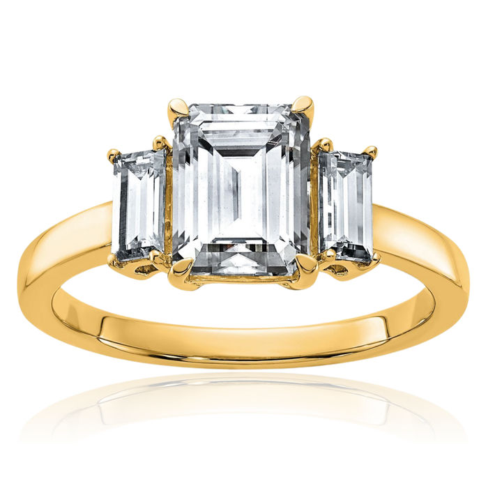 14K Solid Yellow Gold 3 Stone Moissanite Engagement Ring