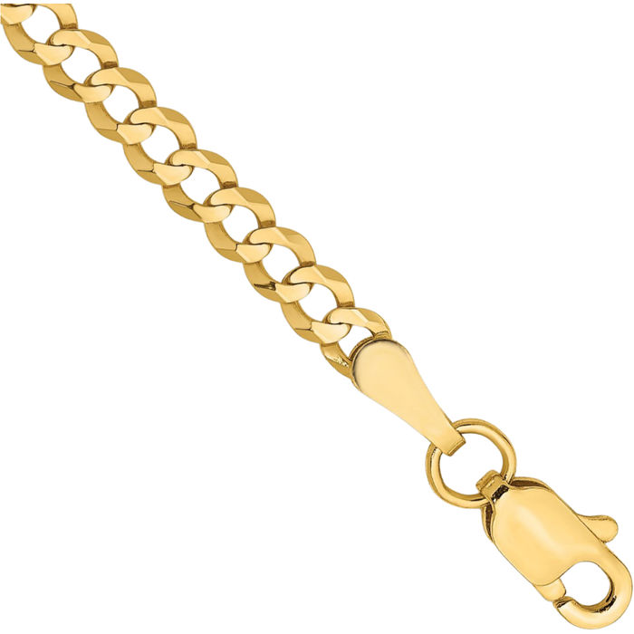 14K Solid Yellow Gold 3.1mm Cuban Curb Link Chain Bracelet