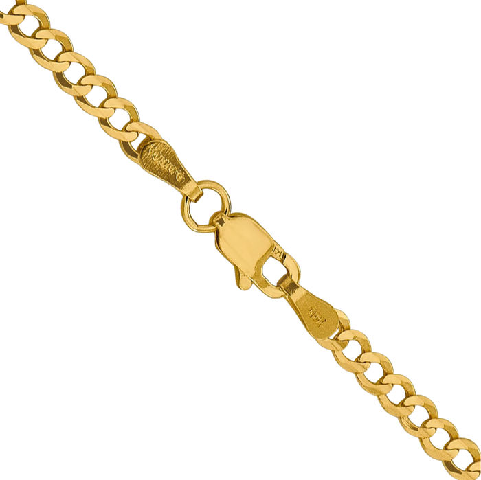 14K Solid Yellow Gold 3.1mm Cuban Curb Link Chain Necklace