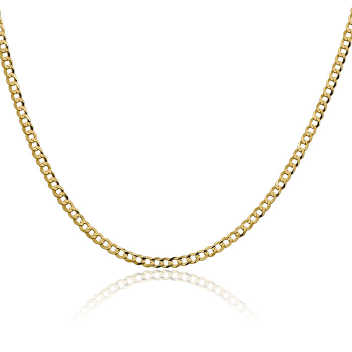 14K Solid Yellow Gold 3.1mm Cuban Curb Link Chain Necklace