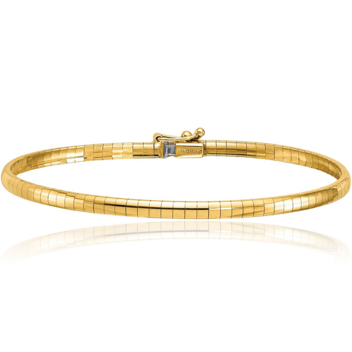 14K Solid Yellow Gold 3.1mm Cubetto Omega Snake Chain Bracelet