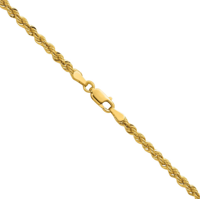 14K Solid Yellow Gold 3.1mm Rope Chain Twisted Link Necklace