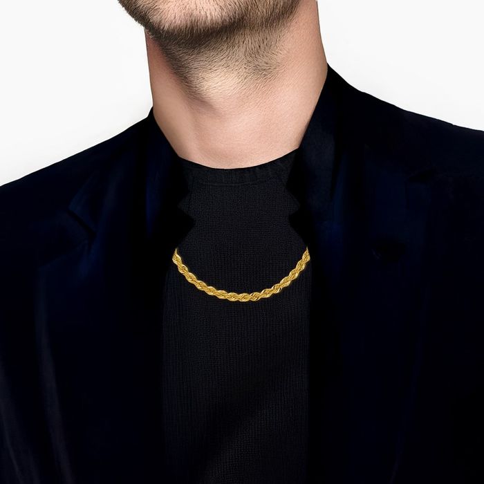 14K Solid Yellow Gold 3.1mm Rope Chain Twisted Link Necklace
