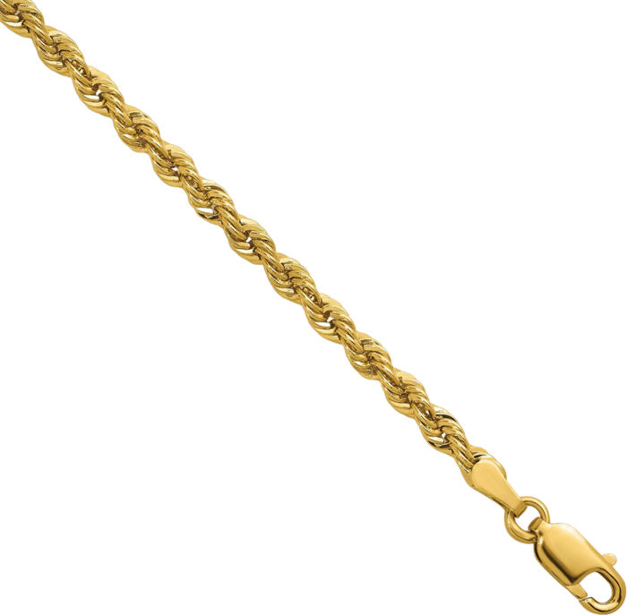 14K Solid Yellow Gold 3.1mm Rope Chain Twisted Link Necklace