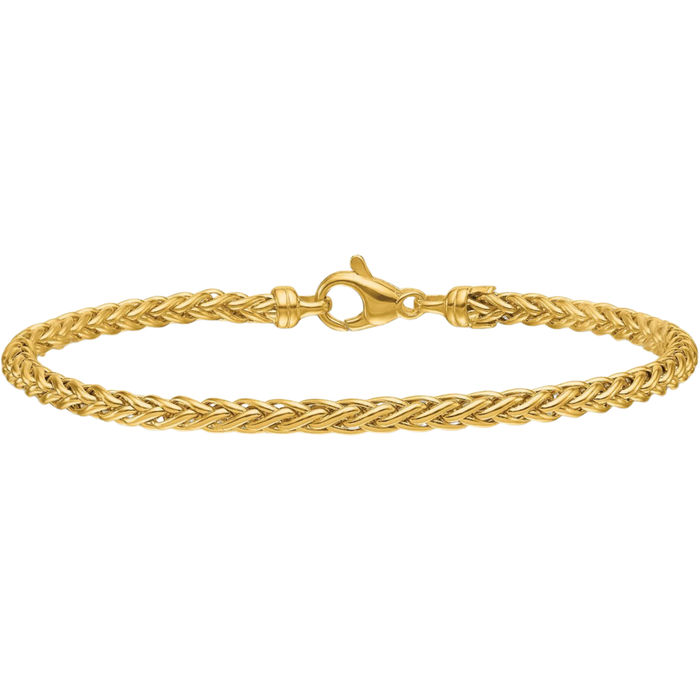 14K Solid Yellow Gold 3.1mm Spiga Wheat Link Chain Bracelet