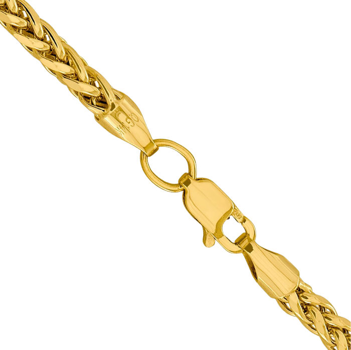 14K Solid Yellow Gold 3.1mm Spiga Wheat Link Chain Necklace