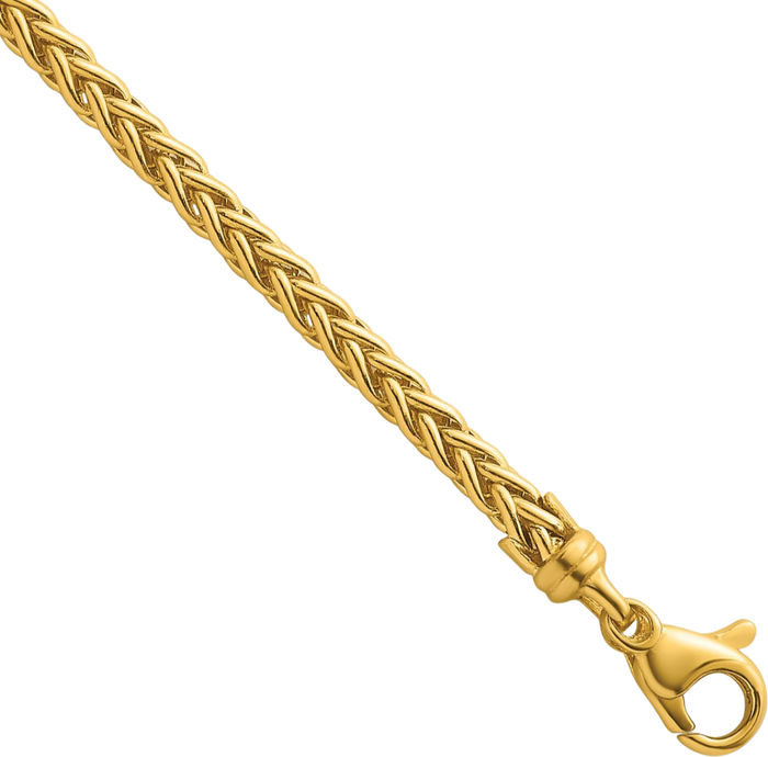 14K Solid Yellow Gold 3.1mm Spiga Wheat Link Chain Necklace