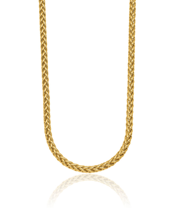 14K Solid Yellow Gold 3.1mm Spiga Wheat Link Chain Necklace