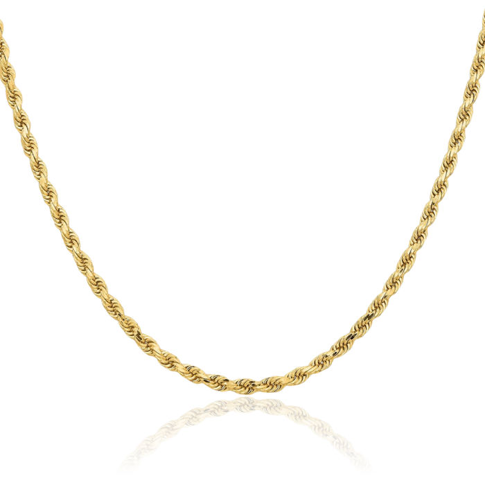 14K Solid Yellow Gold 3.25mm Rope Chain Twisted Link Necklace