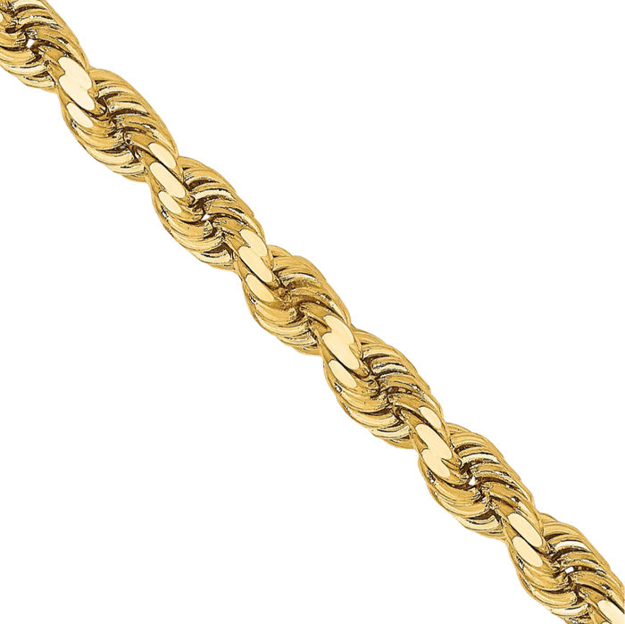 14K Solid Yellow Gold 3.25mm Rope Chain Twisted Link Necklace