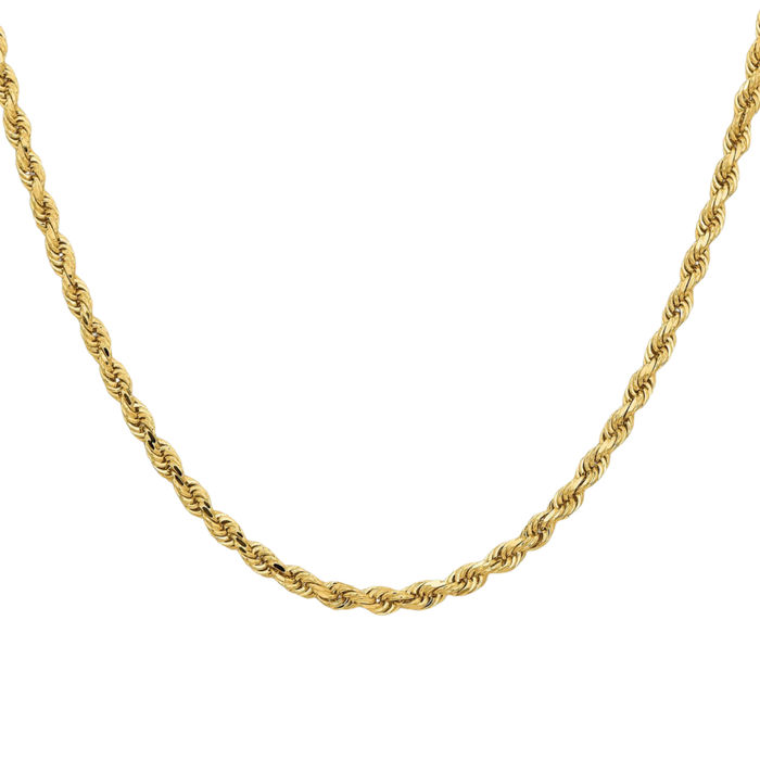 14K Solid Yellow Gold 3.25mm Rope Chain Twisted Link Necklace