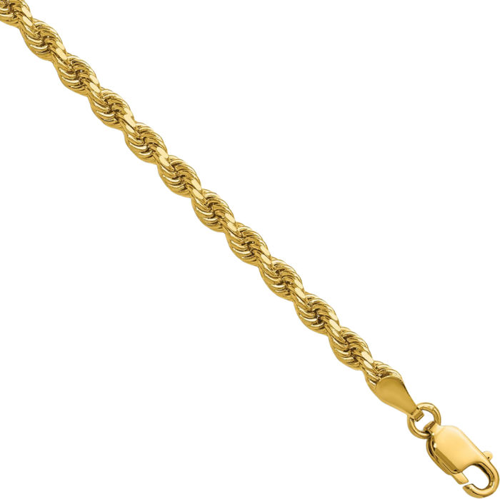 14K Solid Yellow Gold 3.25mm Rope Chain Twisted Link Necklace