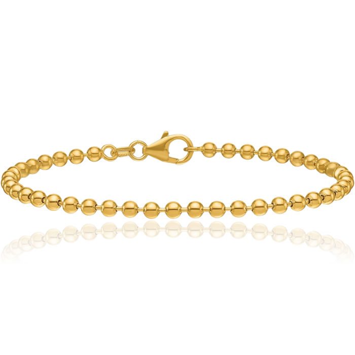 14K Solid Yellow Gold 3.2mm Beaded Ball Chain Bracelet