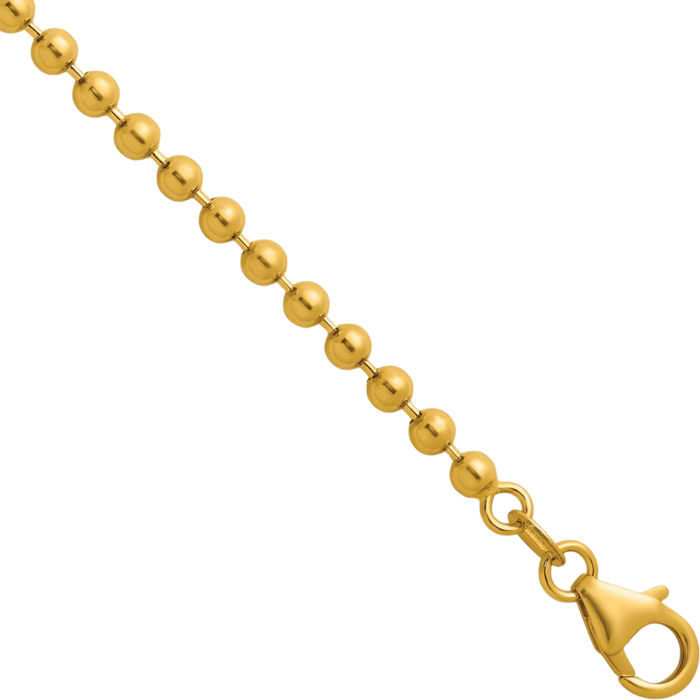 14K Solid Yellow Gold 2.5mm Beaded Ball Chain Bracelet