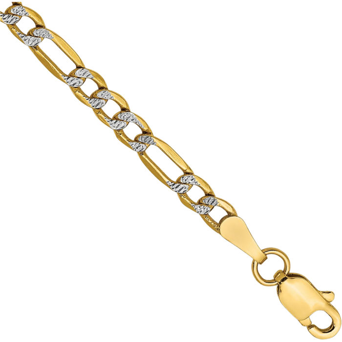 14K Solid Yellow Gold 3.2mm Figaro Link Chain Bracelet