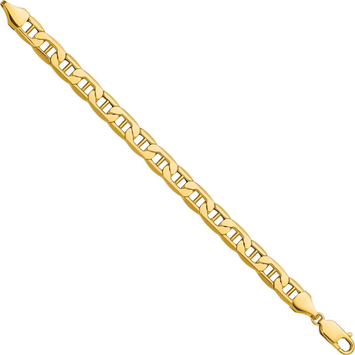 14K Solid Yellow Gold 7mm Anchor Mariner Link Chain Bracelet